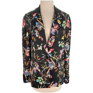 Bar III Black Floral Blazer Size 6 | One Button Silk Feel Statement Jacket